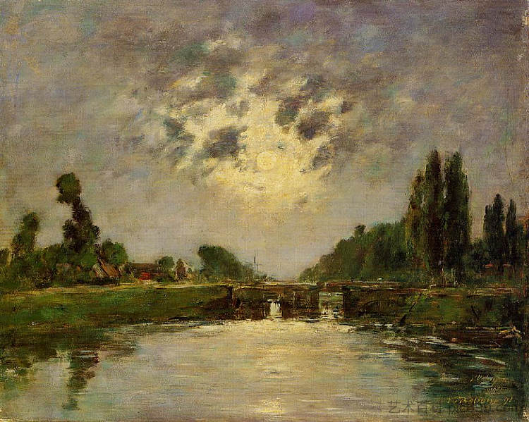 索姆河畔圣瓦列里，锁上的桥 Saint-Valery-sur-Somme, the Bridge on the Lock (1891; France  )，尤金·布丹