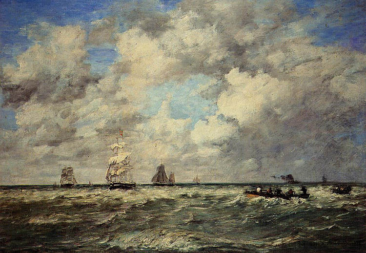 海景，莱斯拉曼内尔斯 Seascape, Les Lamaneurs (1884; France  )，尤金·布丹