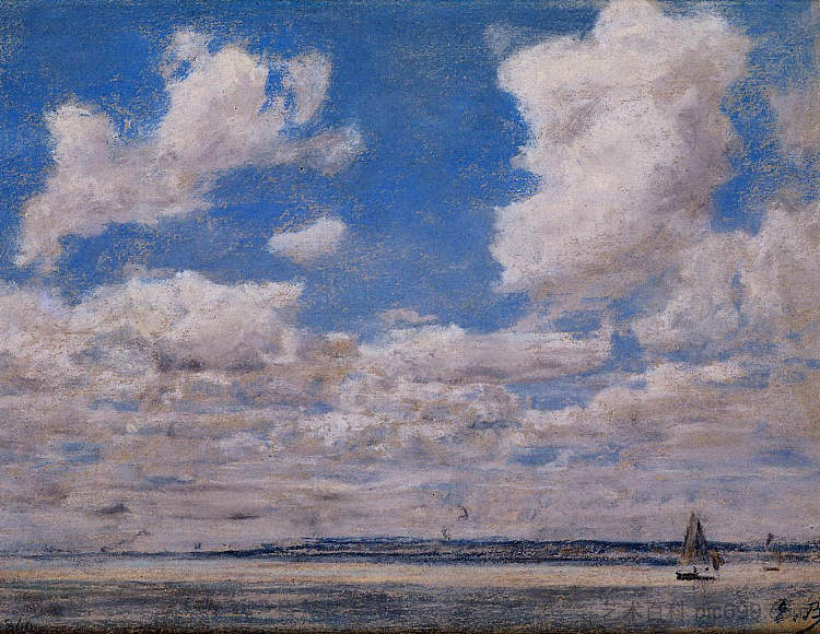 海景与广阔的天空 Seascape with Large Sky (1860; France  )，尤金·布丹