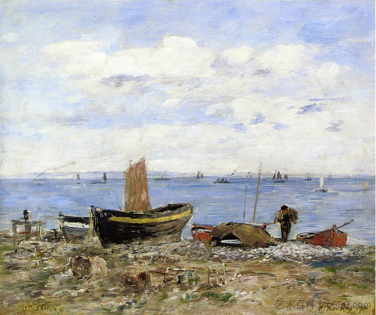 圣阿德雷斯海岸，退潮 Shore at Sainte-Adresse, Low Tide (1894; France  )，尤金·布丹