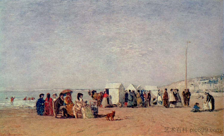 特鲁维尔海滩 Strand in Trouville (1868; France  )，尤金·布丹