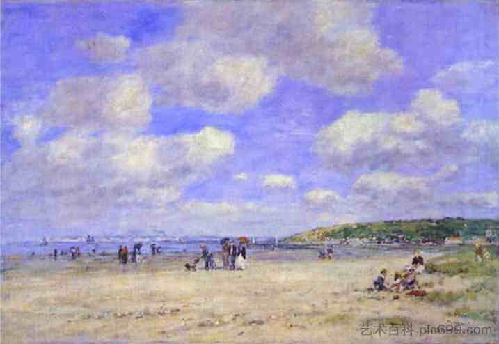 图尔格维尔莱萨布隆海滩 The Beach at Tourgeville-les-Sablons (1893; France  )，尤金·布丹