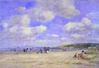 图尔格维尔莱萨布隆海滩 The Beach at Tourgeville-les-Sablons (1893; France                     )，尤金·布丹