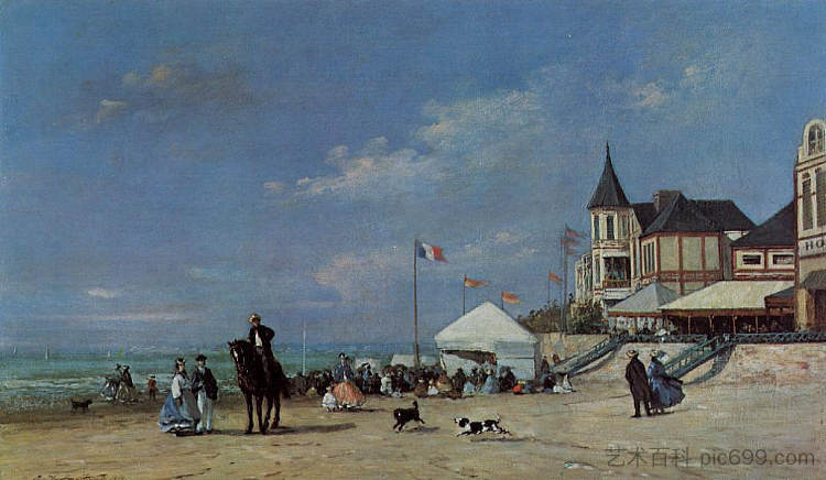 特鲁维尔海滩 The Beach at Trouville (1863; France  )，尤金·布丹