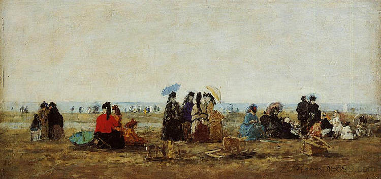 特鲁维尔海滩 The Beach at Trouville (1871; France  )，尤金·布丹