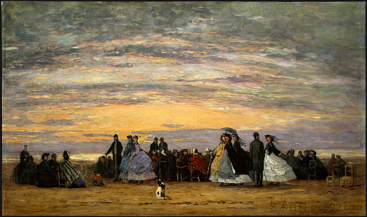 维勒维尔海滩 The Beach at Villerville (1864; France  )，尤金·布丹