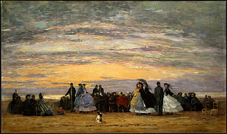 维勒维尔海滩 The Beach at Villerville (1864; France                     )，尤金·布丹