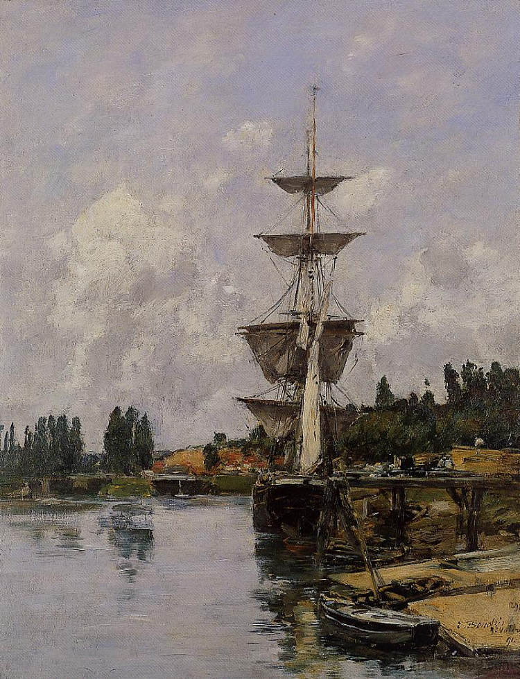 索姆河畔圣瓦莱里的运河 The Canal at Saint-Valery-sur-Somme (1891; France  )，尤金·布丹