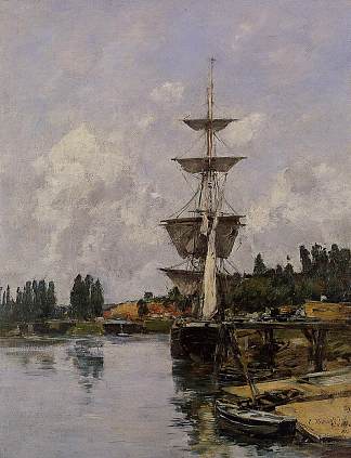 索姆河畔圣瓦莱里的运河 The Canal at Saint-Valery-sur-Somme (1891; France                     )，尤金·布丹