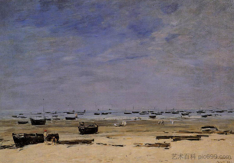 退潮时伯克的海岸线 The Coastline at Berck at Low Tide (1882; France  )，尤金·布丹