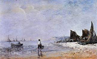 渔夫，退潮 The Fisherman, Low Tide (c.1863; France                     )，尤金·布丹