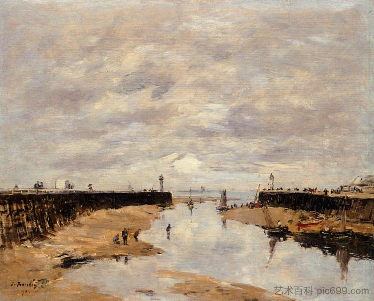 码头，退潮，特鲁维尔 The Jetties, Low Tide, Trouville (1891; France  )，尤金·布丹