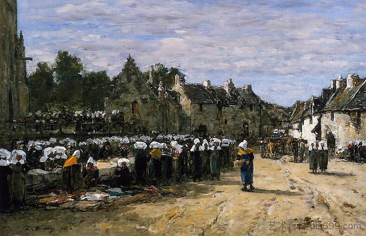 兰登诺市场 The Market at Landenneau (1870; France  )，尤金·布丹