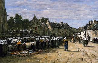 兰登诺市场 The Market at Landenneau (1870; France                     )，尤金·布丹