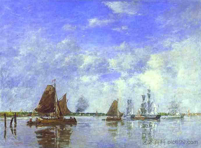 多德雷赫特的默兹河 The Meuse at Dordrecht (1882; France  )，尤金·布丹