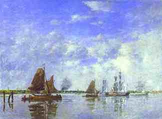 多德雷赫特的默兹河 The Meuse at Dordrecht (1882; France                     )，尤金·布丹
