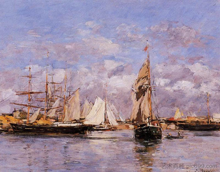 特鲁维尔港，涨潮 The Port of Trouville, High Tide (1880; France  )，尤金·布丹