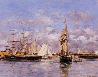 特鲁维尔港，涨潮 The Port of Trouville, High Tide (1880; France                     )，尤金·布丹