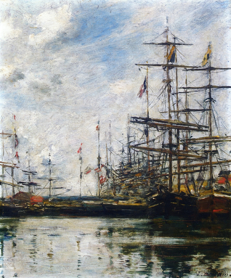 港口，在码头发货 The Port, Ships at Dock (c.1888; France  )，尤金·布丹