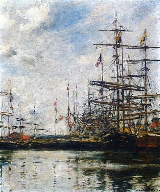 港口，在码头发货 The Port, Ships at Dock (c.1888; France                     )，尤金·布丹