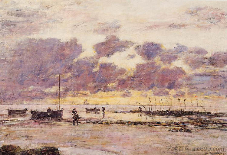 暮光之城的圣阿德烈斯海岸 The Shores of Sainte Adresse at Twilight (1890; France  )，尤金·布丹