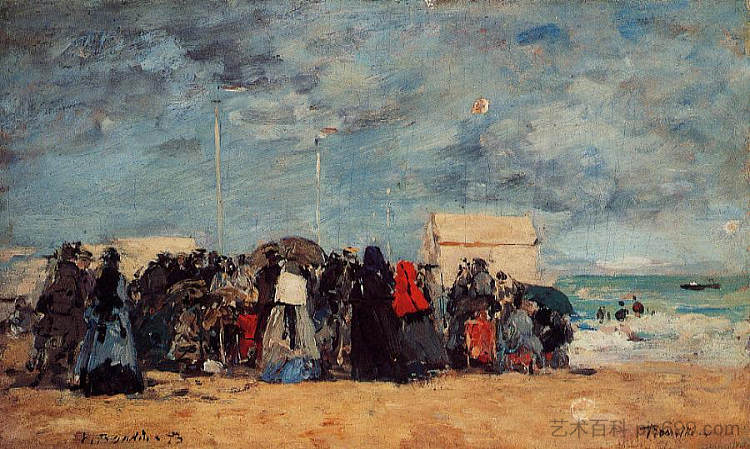 特鲁维尔，海滩风光 Trouville, Beach Scene (1873; France  )，尤金·布丹