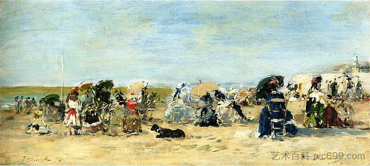 特鲁维尔，海滩风光 Trouville, Beach Scene (1874; France  )，尤金·布丹