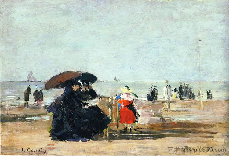 特鲁维尔，海滩风光 Trouville, Beach Scene (1875; France  )，尤金·布丹