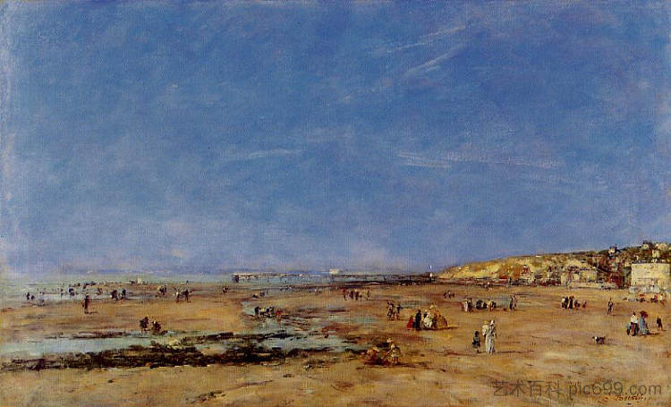 特鲁维尔，海滩全景 Trouville, Panorama of the Beach (1890; France  )，尤金·布丹