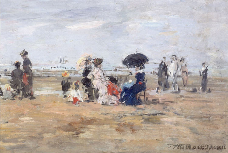 特鲁维尔，海滩上的场景 Trouville, scene on the beach，尤金·布丹