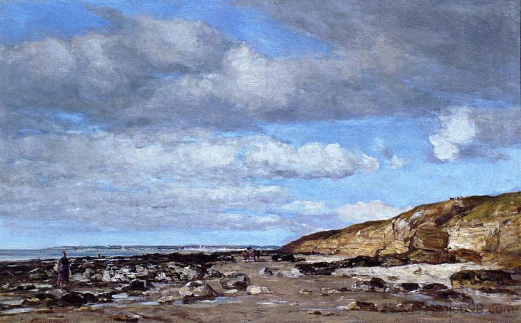 特鲁维尔，海岸和岩石 Trouville, Shore and Rocks (c.1862; France  )，尤金·布丹