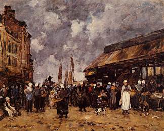 特鲁维尔，鱼市 Trouville, the Fish Market (1884; France                     )，尤金·布丹