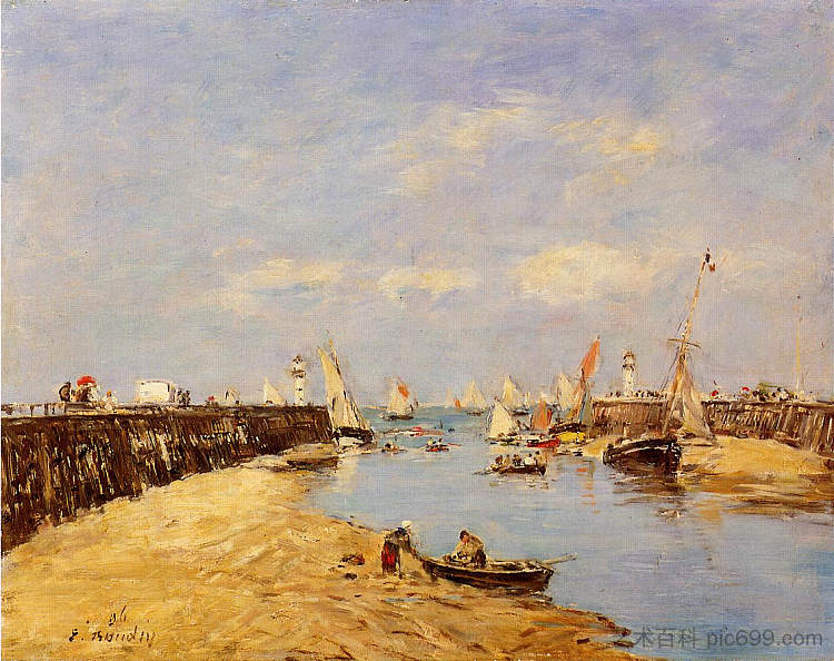 特鲁维尔、码头和盆地 Trouville, the Jetty and the Basin (1896; France  )，尤金·布丹