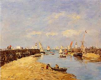 特鲁维尔、码头和盆地 Trouville, the Jetty and the Basin (1896; France                     )，尤金·布丹