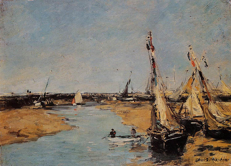 特鲁维尔，退潮时的码头 Trouville, the Jettys at Low Tide (c.1884; France  )，尤金·布丹