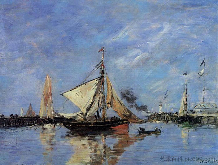 特鲁维尔、码头、涨潮 Trouville, the Jettys, High Tide (1890; France  )，尤金·布丹