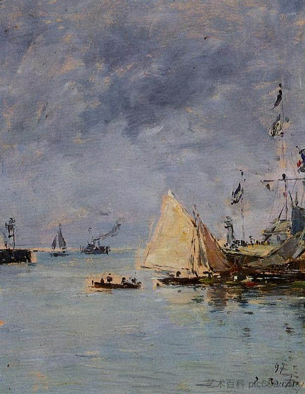 特鲁维尔。码头涨潮。 Trouville. The Jettys High Tide. (1897; France  )，尤金·布丹