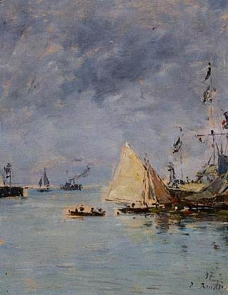 特鲁维尔。码头涨潮。 Trouville. The Jettys High Tide. (1897; France                     )，尤金·布丹