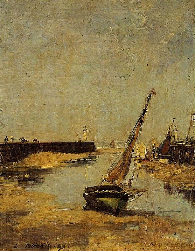 特鲁维尔，码头，退潮 Trouville, the Jettys, Low Tide (1883; France  )，尤金·布丹