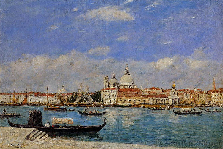 威尼斯，礼炮和杜安，后方的指南，大运河的景色 Venice, The Salute and the Douane, the Guidecca from the Rear, View from the Grand Canal (1895; Italy  )，尤金·布丹