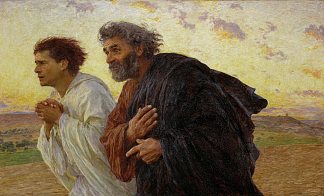 门徒彼得和约翰在复活的早晨跑到坟墓里 the Disciples Peter and John Running to the Tomb on the Morning of the Resurrection (1898)，欧仁·本南德