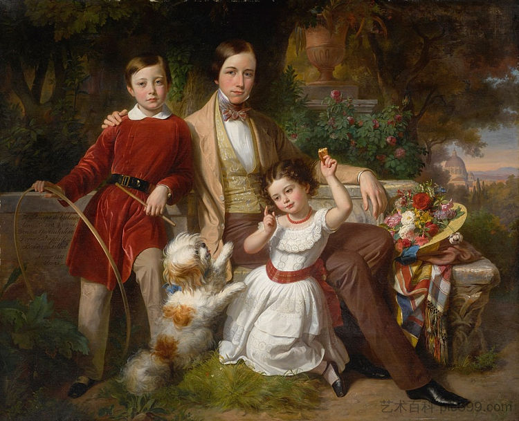 瓦尔蒙托内王子与孩子们 The Prince of Valmontone with Children (1851)，尤金·德·布拉斯