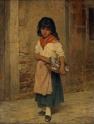 女孩与鱼 Girl with Fish (1879)，尤金·德·布拉斯