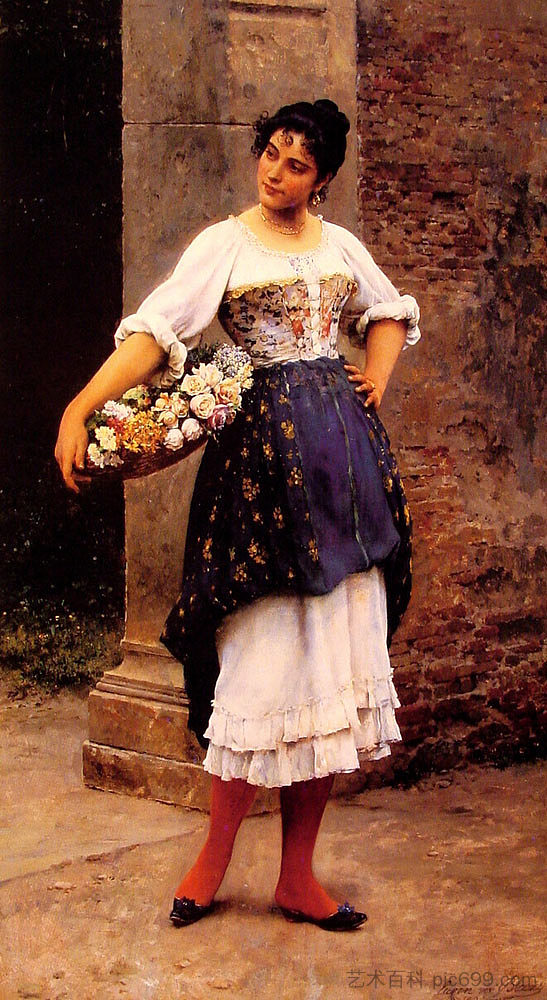 威尼斯花贩 Venetian flower seller (1895)，尤金·德·布拉斯