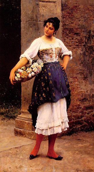 威尼斯花贩 Venetian flower seller (1895)，尤金·德·布拉斯