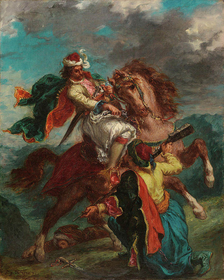 土耳其人向希腊骑兵投降 A Turk Surrenders to a Greek Horseman，欧仁·德拉克罗瓦