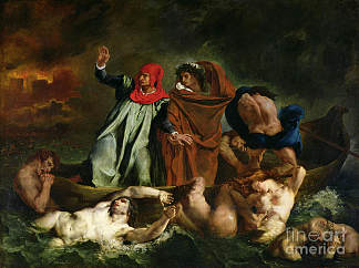 但丁的巴克（但丁和维吉尔在冥界） The Barque of Dante (Dante and Virgil in the Underworld) (1822)，欧仁·德拉克罗瓦