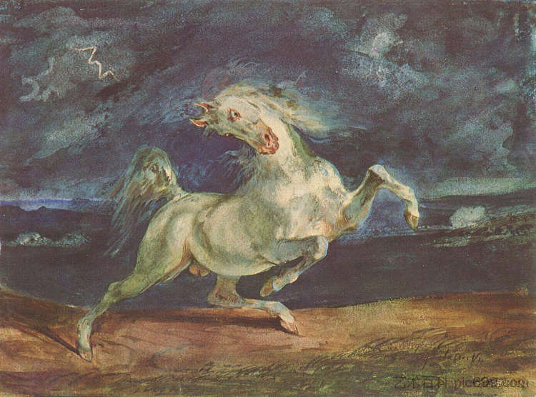 被暴风雨吓坏的马 Horse Frightened by a Storm (1824)，欧仁·德拉克罗瓦