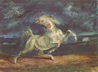 被暴风雨吓坏的马 Horse Frightened by a Storm (1824)，欧仁·德拉克罗瓦