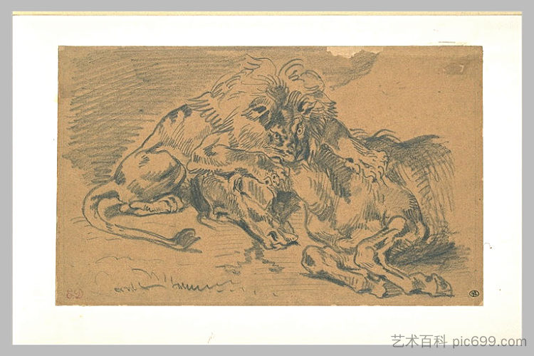 狮子吞噬马 Lion Devouring a Horse，欧仁·德拉克罗瓦